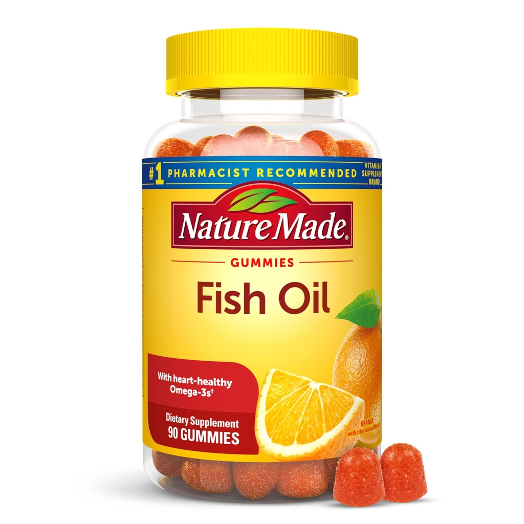 Příroda vyrobený rybí olej Omega 3 Gummies, Omega 3 Rybí olejové doplňky, Zdravá podpora srdce, 90 Gummies, 45 Den Dodávka