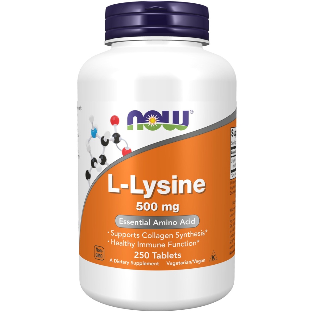 Nyní doplňky, L- lysin (L- lysin hydrochlorid) 500 mg, aminokyselina, 250 tablet