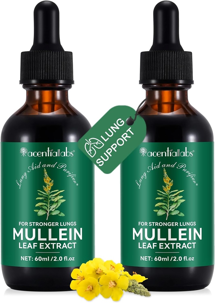 2 Pcs Organic Liquid Mullein Extract Supplementary for Lungs Health - Vegan, No AdditivesBronchial Cleanse for Health Support- 2 fl oz Mullein Drops