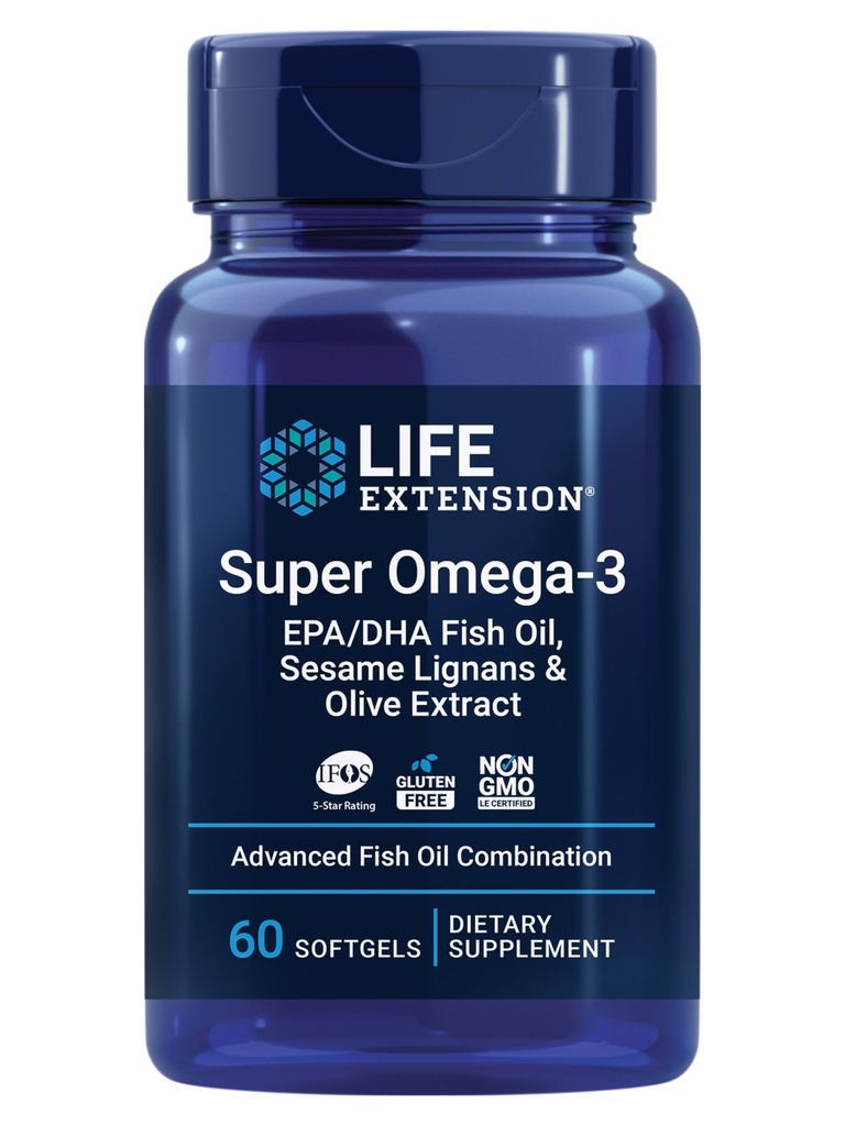 Life Extension Super Omega33 EPA / DHA Fish Oil, Sezame Lignans & Olive Extract - Heart Health, Brain Health, Inflagration Health Support, Cholesterol Health Support, Gluten- Free, Non- GMO, 60 Softgels