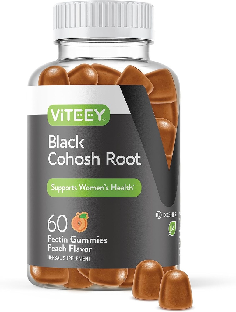 Viteey Black Cohosh Root Gummies - Menopauza Relief for Hot Flashes and Night Sweats - Vegan, Gluten Free, Non- GMO - 60 Počet
