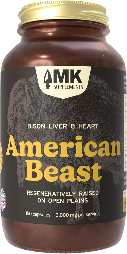 MK doplňky americké zvíře, Bison Organ dodatek pro sportovce, podporuje sílu, vytrvalost a zotavení, Freeze-sušený, Non-GMO, Bison Játra & Bison srdce, 30 Služeb (3000 mg každý)