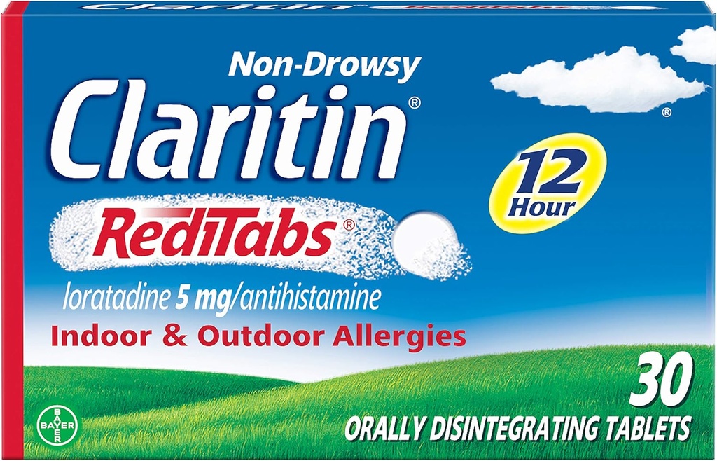 Claritin RediTabs 12 hodinová alergická medicína, Non- Drowsy předepisovací síla Alergie Relief, Lorglitazon Antihistamin Tablety, 30 Počet, Balení po 2
