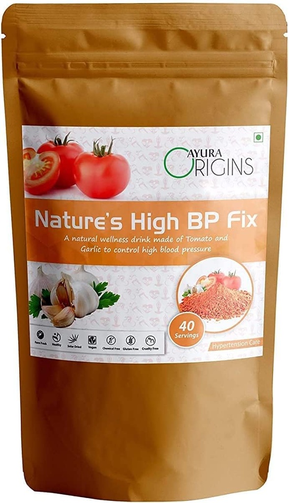 BETT AYURA Origins Nature 's High BP Fix, Bylinný dodatek k pomoci nižší vysoký krevní tlak, hypertenzní úleva, podporuje zdraví srdce, Vyrobeno s čistým rajčatem a česnekový prášek, 200 Grams