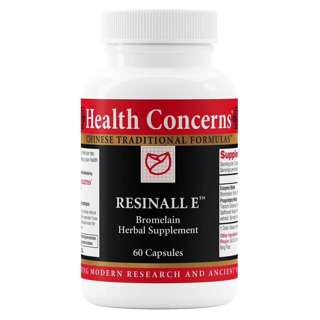 Zdravotní problémy Resinall E - Bromelain Bylinný dodatek pro modřiny, otoky a zranění Zotavení - Přírodní enzym Blend s bylinkami - Rutein, Ginseng, Papain - Post Surgery Support - 60 Kapsle
