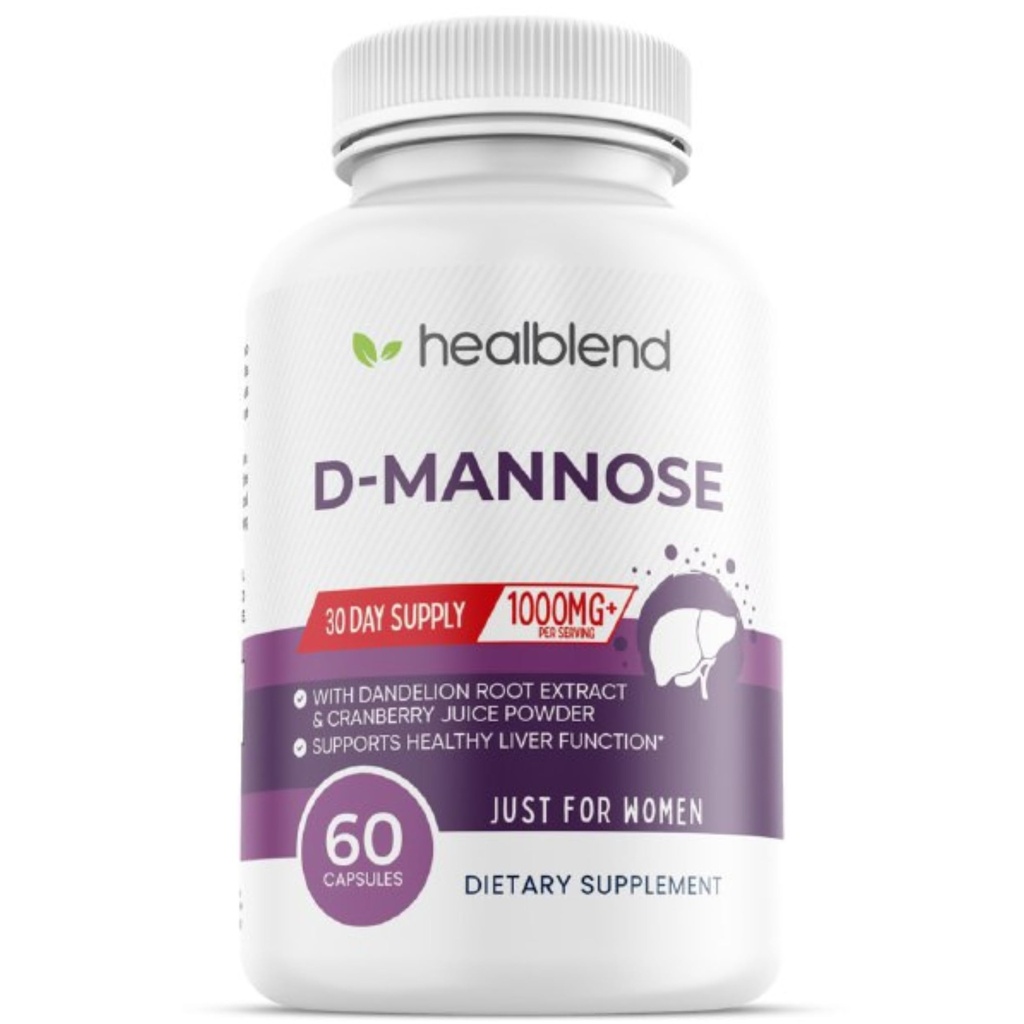 D-Mannose 1000mg Kapsle s Cranberry Juice Powder, Hibiscus, a Tapelion Extrakty - 30 denní zásoba pro močové trakt zdraví