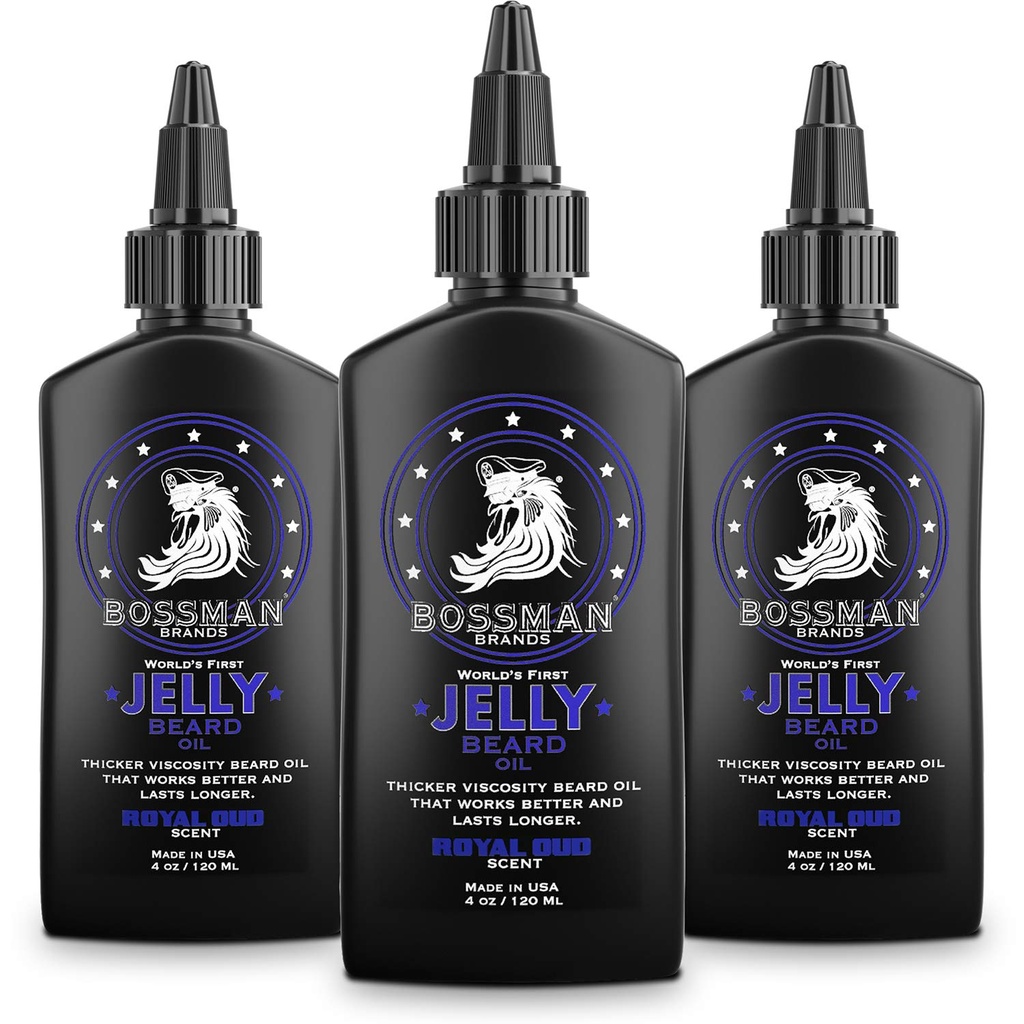 Bossman Jelly Beard Oil pro muže - 3 balení (12 oz v celkem, Royal Oud Scent) - Softens, hydratuje & podmínky s přírodními složkami