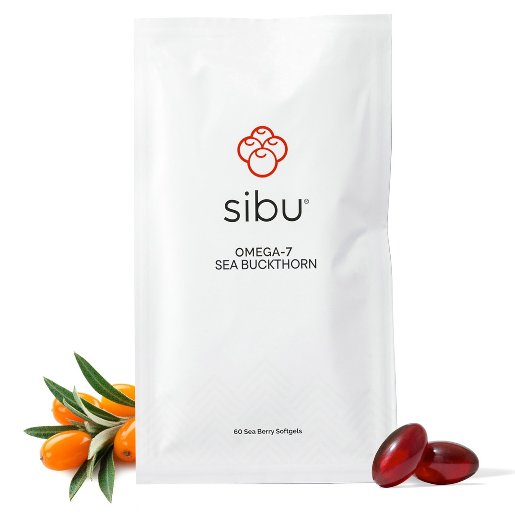 sibu Sea Buckthorn Omega-7 Softgels (30- Day Refill Sachet) - dodatek pro zdravou pleť, vlasy, nehty a suchost