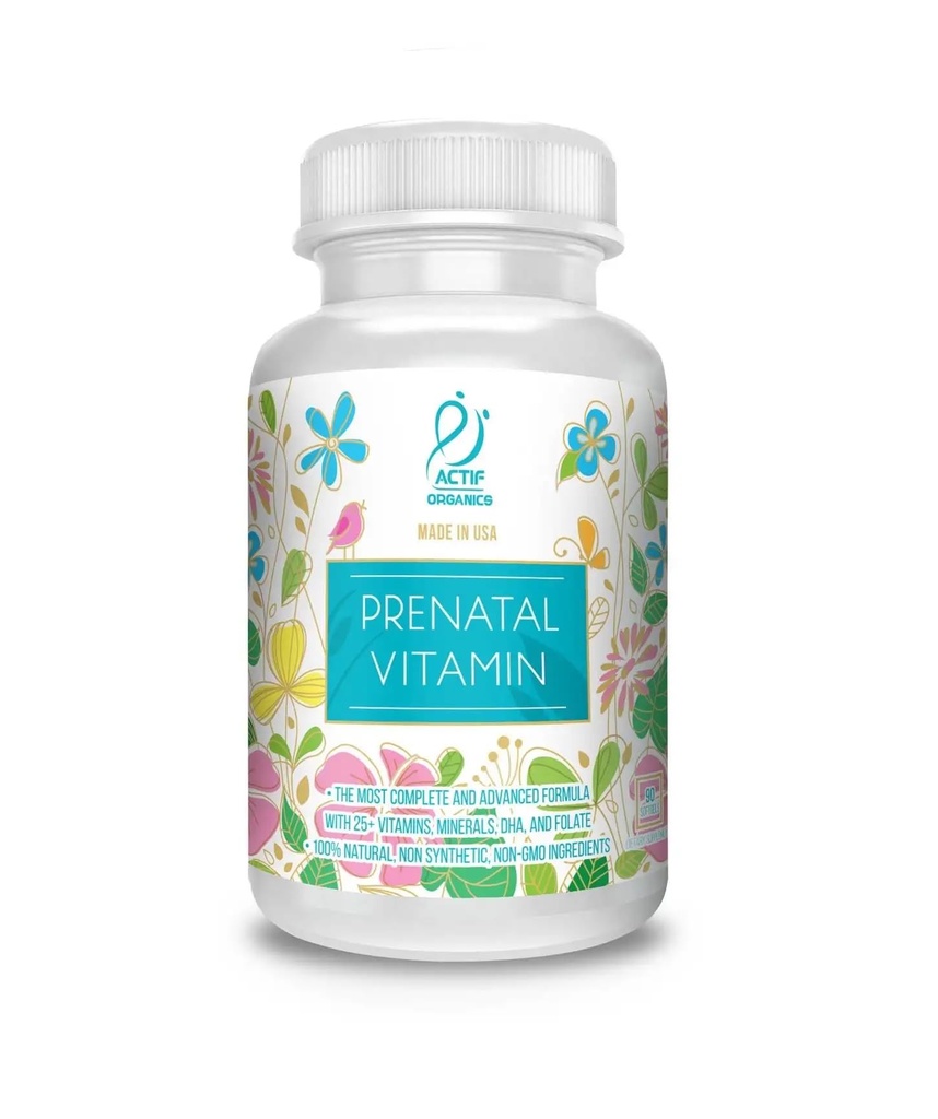 Actif Organic Prenatal Vitamin s 25 + organické vitamíny, 100% přírodní, DHA, EPA, Omega 3, a Organic Herbal Blend - Non- GMO, 90 Počet