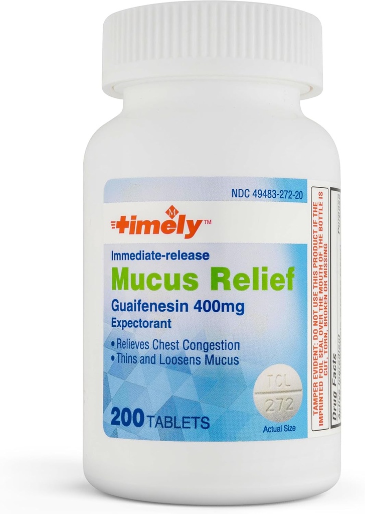 TIME- CAP Labs, INC. Časově Mucus Relief Guaifenesin 400mg 200 Tablety - Okamžité uvolnění Mucus Phlegm Relief - Expectorant pro Mucus Remutal, Truhla Congestion, Flu, Nachlazení, Alergie