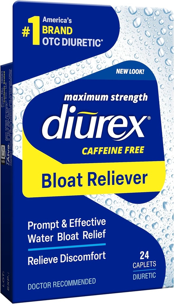 Diurex Caffeine-Free Bloat Relief, Maximální síla, Relieve vodní Bloat Discomfort, Až 6 hodin úlevy, 24 Počet