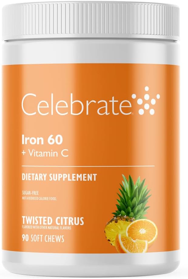 Oslavte Vitamíny Železný dodatek s 60 mg železa a vitaminu C - Citrus Chewables pro bariatrické pacienty, Gastric Bypass & Sleeve Gastrektomie Support - 30 Tablety pro Post- Chirurgické zdraví