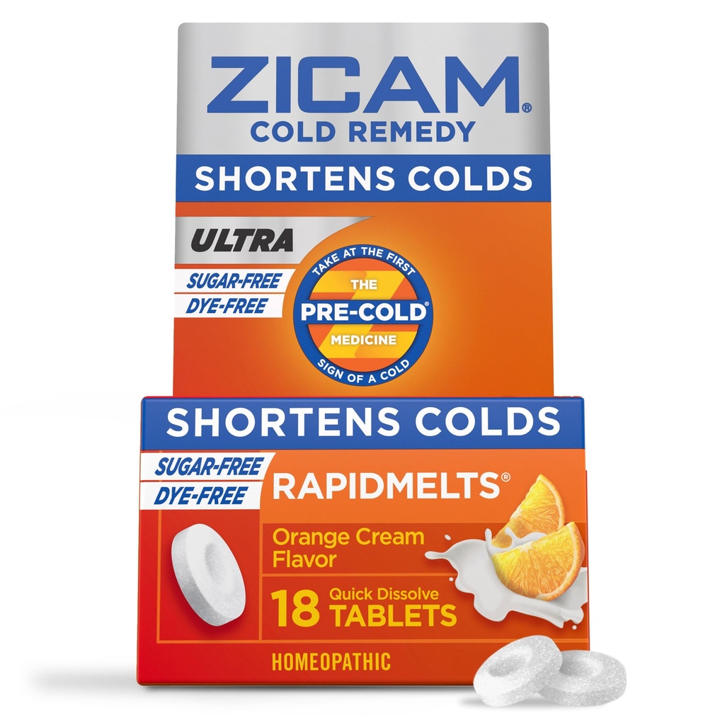 Zicam Ultra Cold Remedy Zinek Rapidmelts, Orange Cream Flavor, Homeopatické, Cold Shortising Medicine, Shortens Cold Trvání, Sugar- Free, Dye- Free, 18 Počet