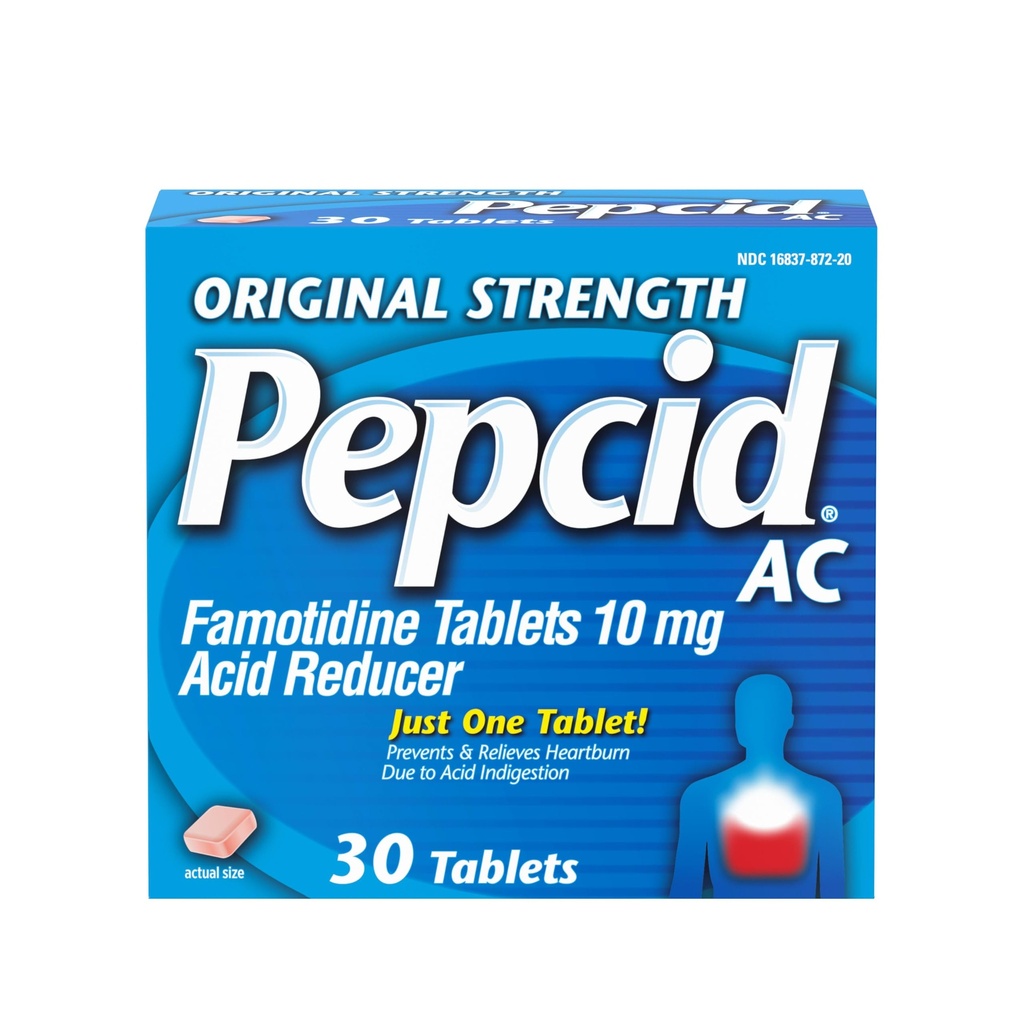 Pepcid AC Original Strength Heartburn Relief Tablets, OTC Medicine Prevents & Relieves Heartburn & Acid Reflux Vzhledem k kyselé indigestion, 10mg Famotidin Acid Reducer, Fast- acting, 30 ct