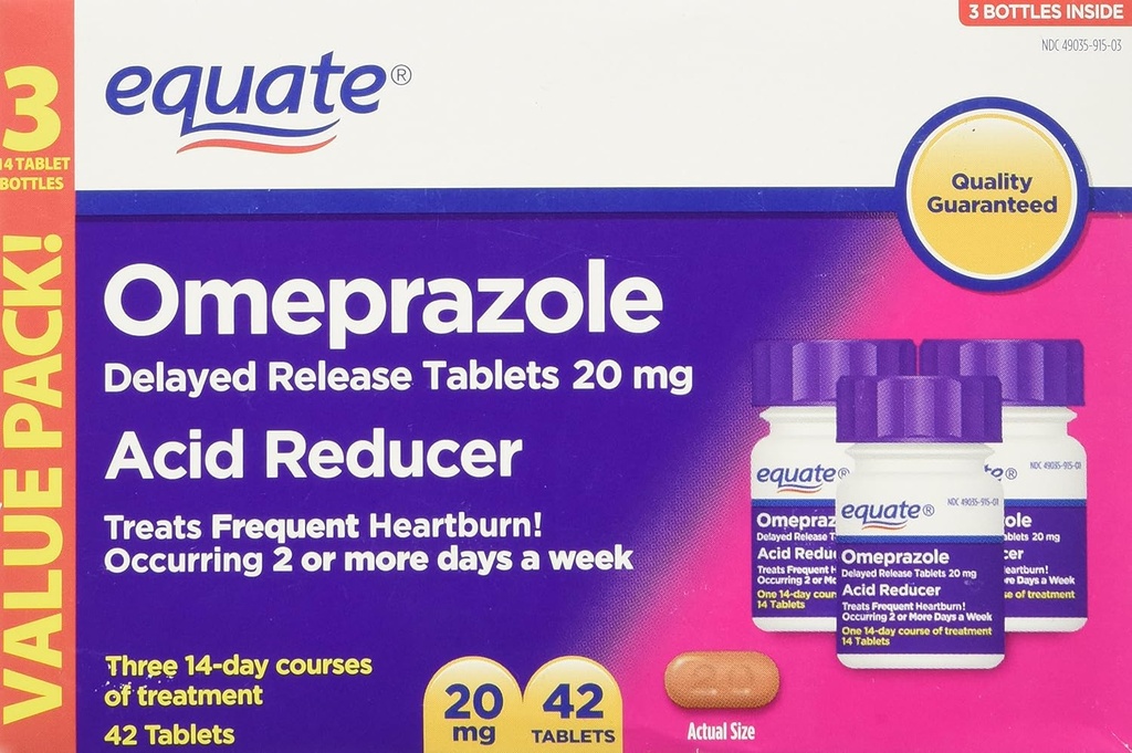 Equate Omeprazol 20 Milligram, Acid Reducer, Zpožděné uvolňování, 42 tablet