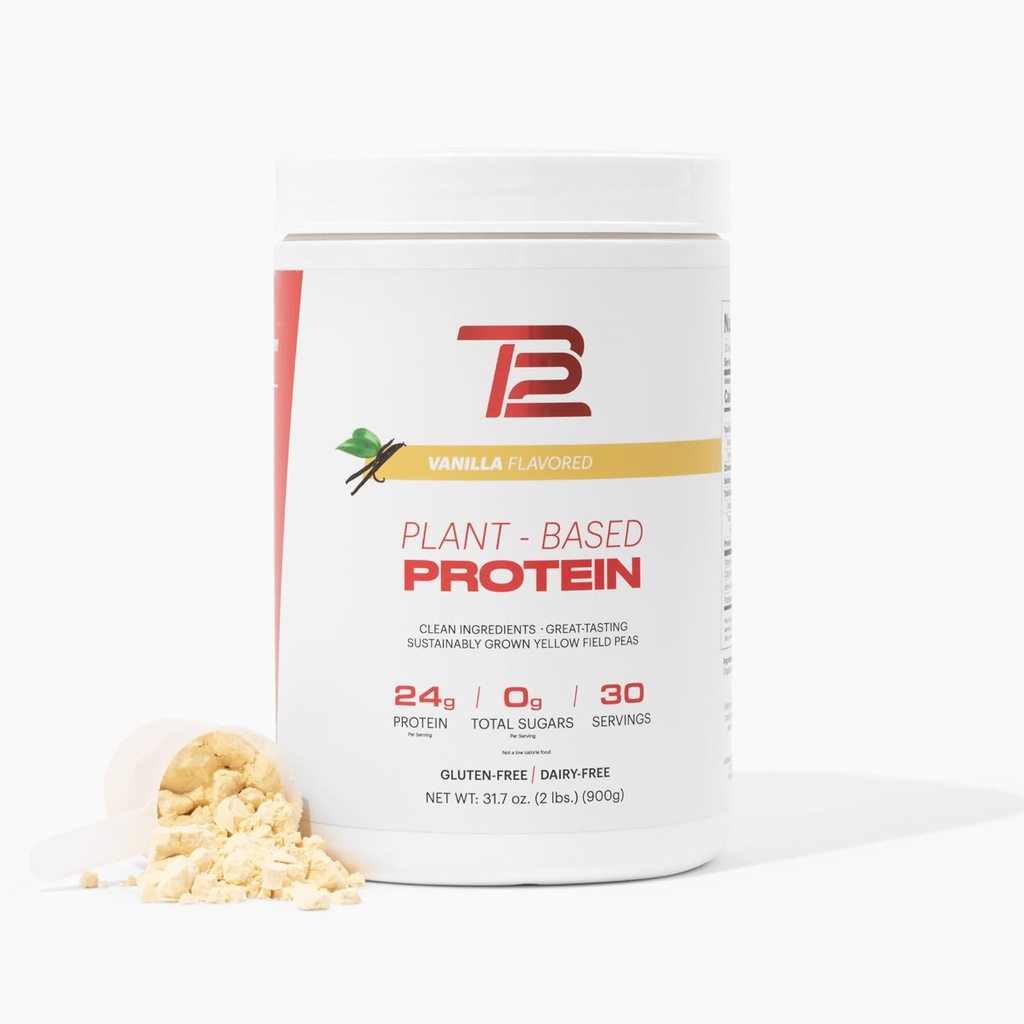 TB12 Plant Based Protein Powder by Tom Brady, 24g Vegan Pea Protein, Nízký cukr, Nízký karb, Non- GMO, Jídelní náhrada, Keto Friendly, Paleo, Cukr zdarma, Vanilla Flavor (30 Sluhy / 2.12lbs)