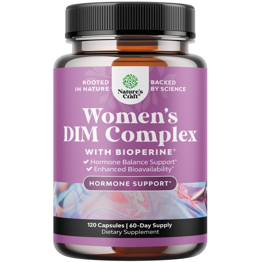 Natures Craft Potent DIM dodatek pro ženy - Hormonální bilance pro ženy s DIM a Black Pepper Menopauza Support a PMS Relief - Menopauza doplňky Extra síla 300mg na servírování