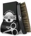 Beard kartáč pro muže & Beard Comb Set w / Nůžky na kníry Grooming Kit, Natural Boar Bristle Brush, Dual Action Wood Comb, a cestovní taška skvělé pro vánoční dárek