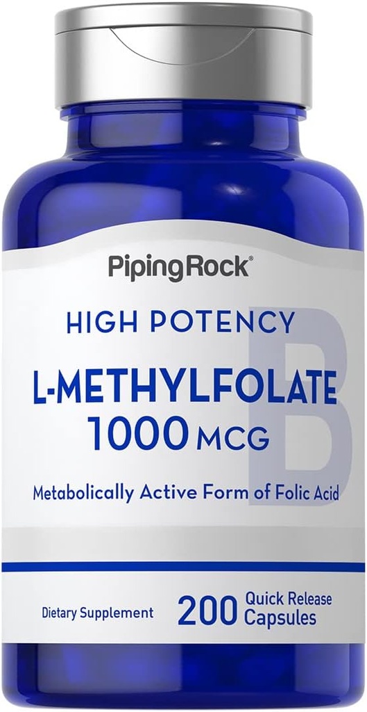 Piping Rock L Methylfolát dodatek 124; 1000 mcg colum124; 200 kapslí 124; aktivní forma kyseliny listové 124; non-GMO, gluten zdarma