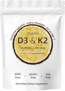 Vitamin D3 K2 dodatek, 10000 IU D3 + 200 MCG K2, 300 Softgels, Non- GMO, bezlepkové