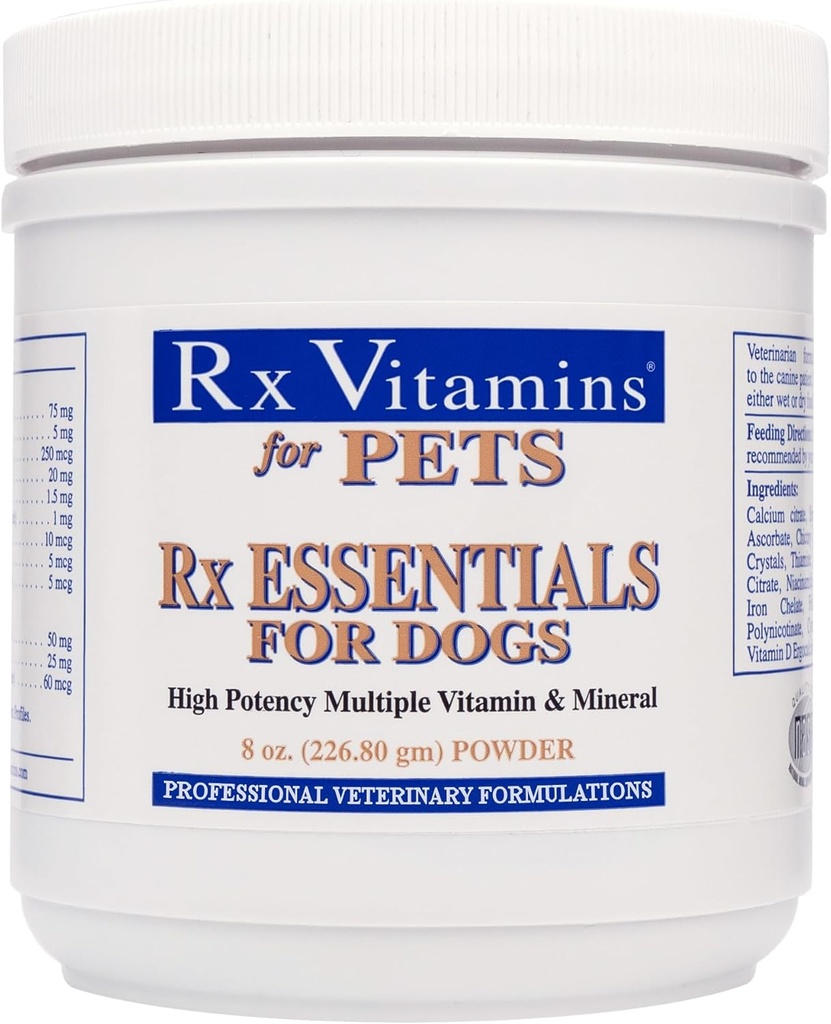 Rx Vitamíny Essentials for Dogs - Vitamin & Mineral Multivitamin - Podporuje imunitní systém trávicí zdraví & zdraví kostí - Prášek 8 oz