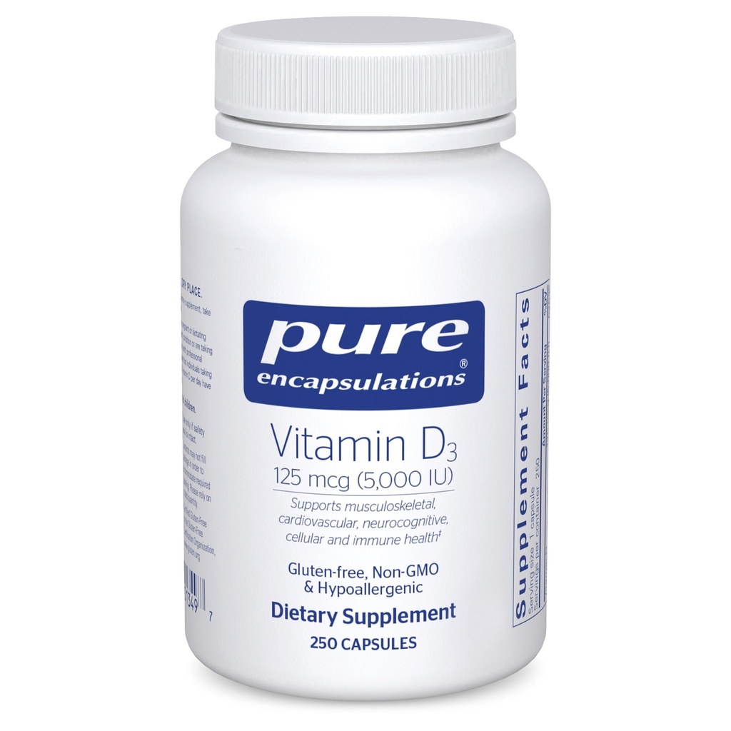 Čisté enkapsulace Vitamin D3 125 mcg (5000 IU) - dodatek k podpoře kosti, kloubu, prsu, srdce, kolonu a imunitního zdraví * - s vitaminem D - 250 Kapsle