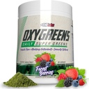 EHP Labs OxyGreens Super Green Powder - Denní zelené a Superfood dodatek s Spirulina, Chlorella, Prebiotika, Digestivní Enzymy, Antioxidanty - 30 Služeb (Lesní bobule)