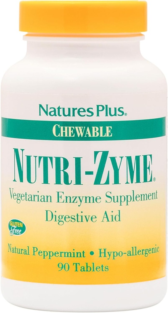 NaturesPlus Nutri Zyme - 90 Žvýkací tablety, mátový flavor - vegetariánský enzym dodatek s Bromelain & Papain, přírodní stravovací pomůcka - Gluten- Free - 45 Služeb