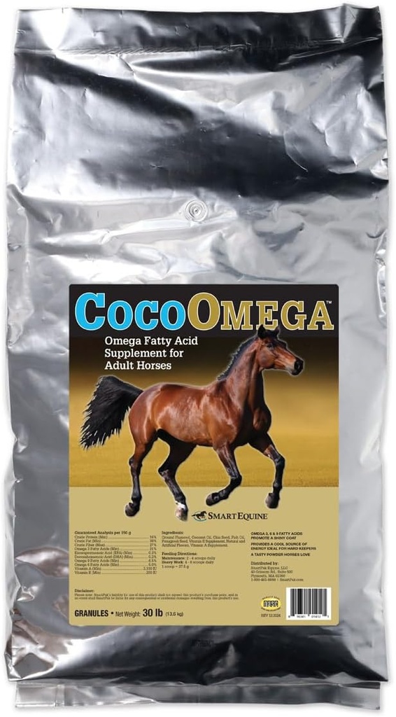 SmartEquine CocoOmega granulární 124; Koňské doplňky pro kůži, kopyta, a coat zdraví 124; Omega33 mastné kyseliny PHAR124; 30 LB