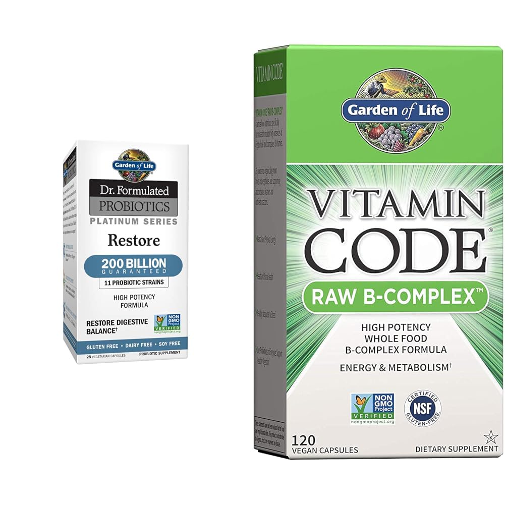 Zahrada života Dr. Probiotika Platinum Series Obnovit 200 miliard CFU & vitamin B Komplex - Vitamin kód Syrový B Komplex - 120 Vegan Kapsle