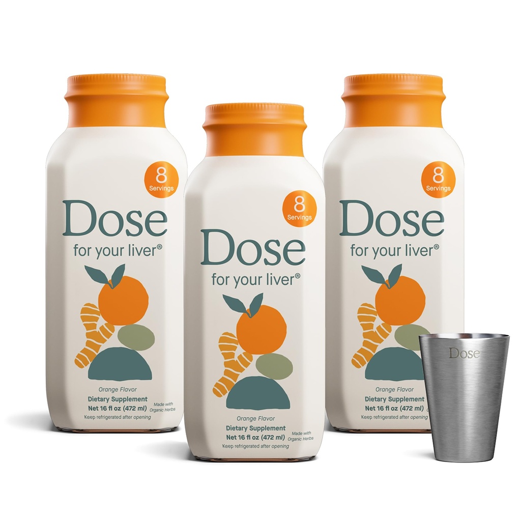 DOSE pro Vaše vyčištění jater Detox & opravy, Vyrobeno s organickým mléko Thistle dodatek s kurkumou, Pampeliška, Zázvor, a pomeranč, podporuje zdravé funkce jater, 16oz láhev, 3 balení (3 týdny dodávky)