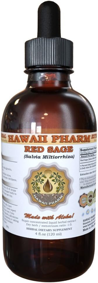 HawaiiPharm Red Sage (Salvia Miltiorrhiza) Liquid Extract, tinktura, Bylinný dodatek, Made in USA, 2 fl.oz