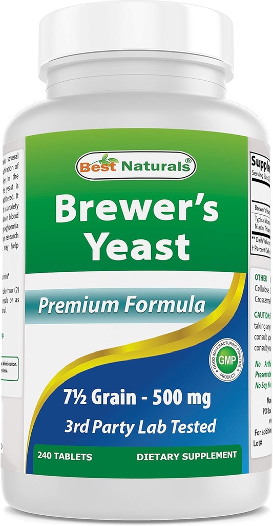 Nejlepší naturals, Brewers kvasinky, 7-1 / 2 Zrna s vitamínem B1, Vitamin B2, 1000 mg 240 tablet (240 Počet balení po 1)
