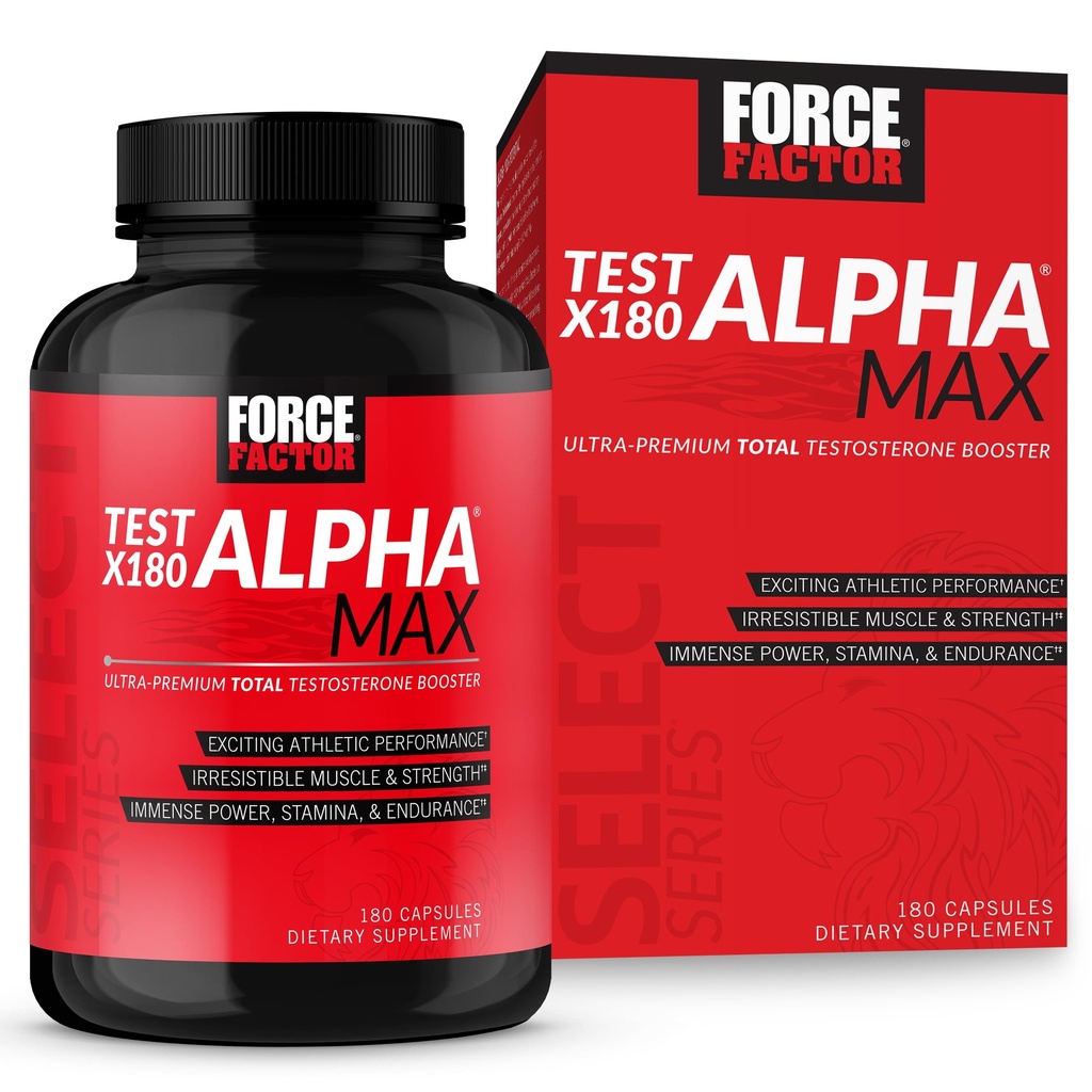 FORCE FACTOR Test X180 Alfa Max Celkem Testosteron a oxid dusnatý Booster pro muže s Fenugreek Seed a Tribulus zvýšit krevní tok a zlepšit mužský atletický výkon, 180 Kapsle