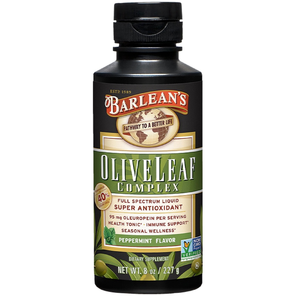 Barlean 's Peppermint Olive Leaf Complex Liquid Imunity Supplement, 95mg Oleuropein Antioxidants, 8 oz