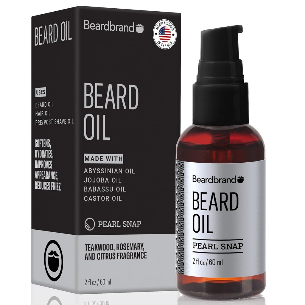 Beardbrand Beard Oil for men with Jojoba & Vitamin E - Softens Stubble, Conditions Skin & Promotes Beard Growth 124; Teakwood, Rosemary, & Citrus Scent Oz 124; 2 fl oz