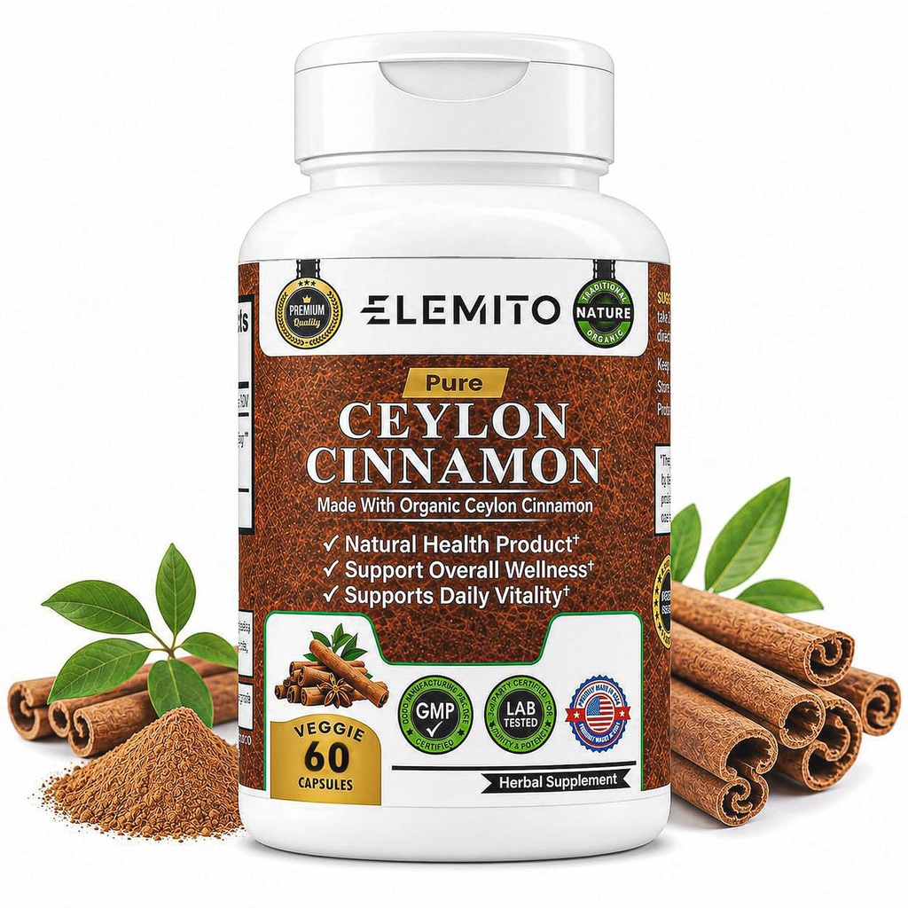 Organické skořicové kapsle, Energie, Podpora srdce a metabolismu, Certified Organic Ceylon Skořice pilulky, Non- GMO, Vegan, gluten- Free - 60 Kapsle