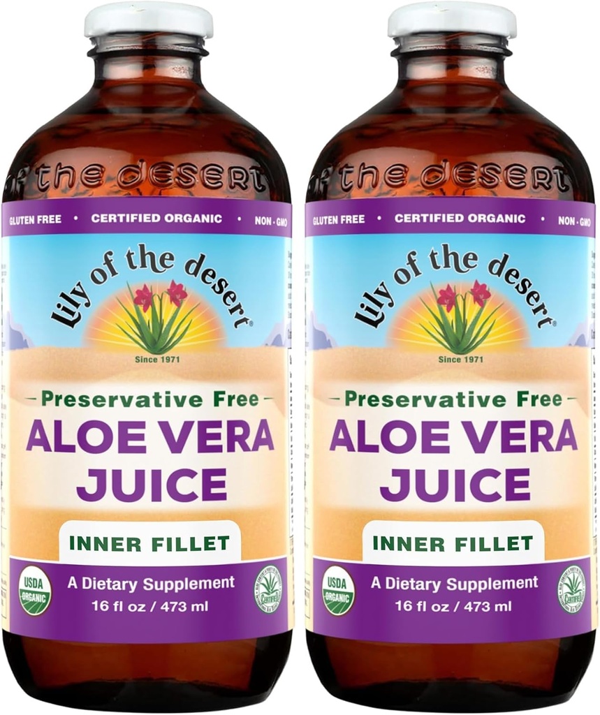 Lily Of The Desert Organic Aloe Vera Juice, Inner Filet, 16 Fluid Ounce (Pack of 2)