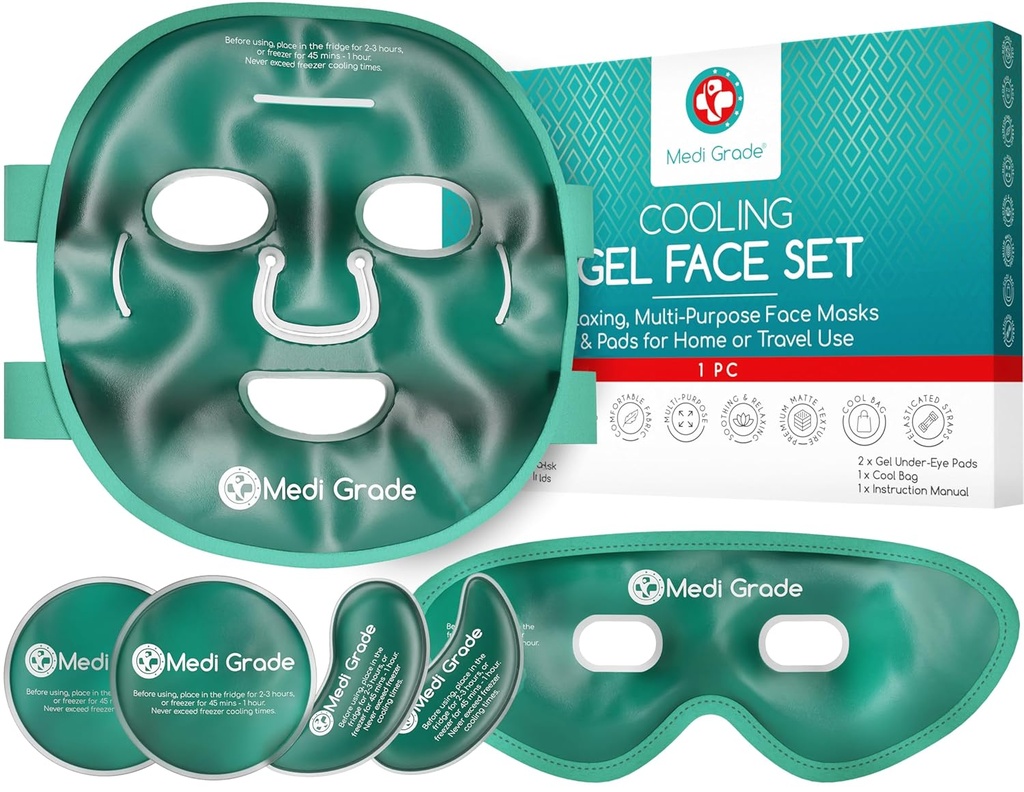 Medi stupeň Chladicí ledová maska a chladící oční maska pro Puffy Eyes & Migréna Relief - Self Care Face Ice Pack s ChillGel Face Ice Mask Technology - Chladicí maska obličeje, Oční mísy a sáček