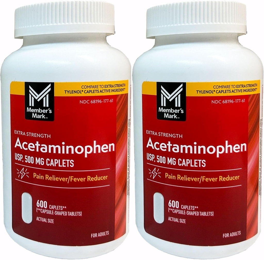 Member 's Mark 500mg Extra Strength Acetaminophen MegaSize 2Pack (600 Count Each) 7hm2Dcs
