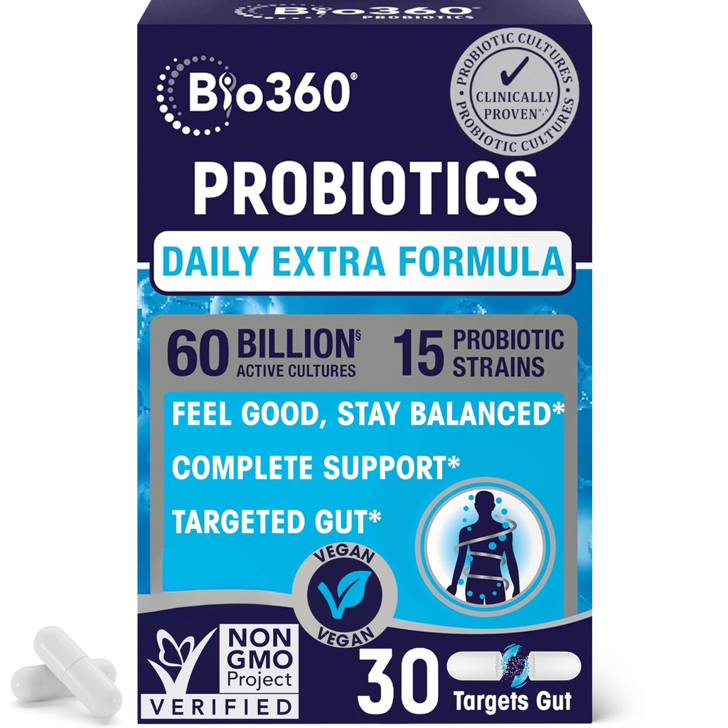 Extra Probiotika síly pro stravitelné zdraví a imunitní podporu, 60 miliard CFU & 15 Strains, Gut Zdravotní Probiotika pro muže a ženy podporuje Okusní zácpa, Průjem, Plyn & Bloating, 30CT