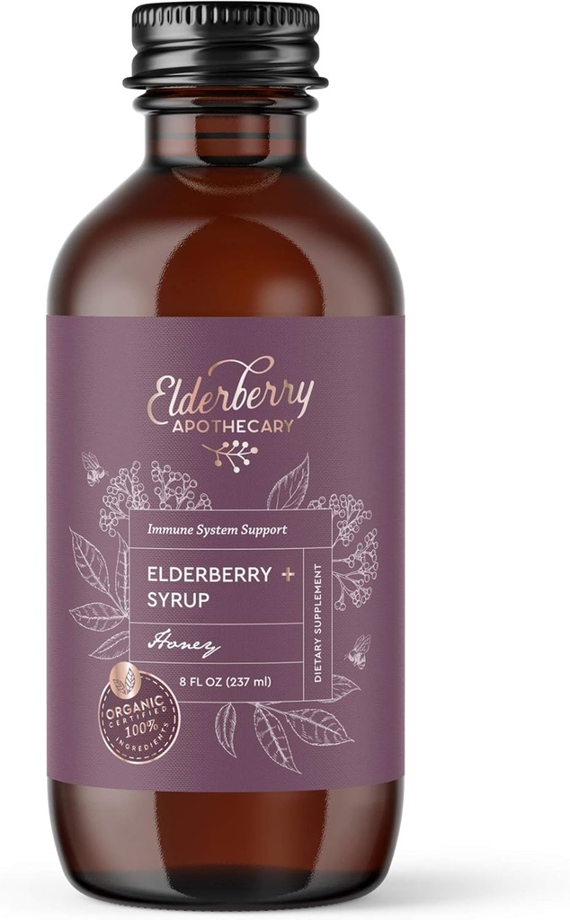 Bezinky Sirup - Chutné, čistý černý Sambucus tekutý extrakt - Fresh & Organic Aronia Berries, Ginger Root, Skořice, Echinacea - Podporuje imunitu, přírodní antioxidant - 8oz