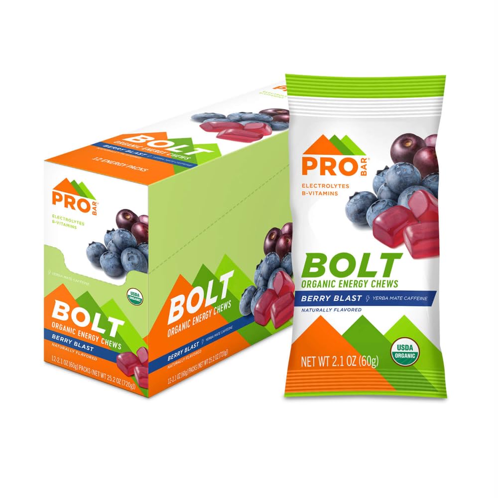 PROBAR - Bolt Organic Energy Chews, Berry Blast, Non- GMO, gluten- Free, USDA Certified Organic, Health, Natural Energy, Fast Fuel Gummies with Vitamins B & C (12 Count)