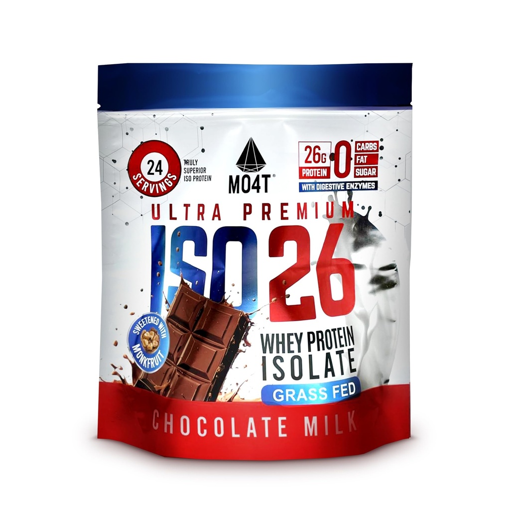 ISO26 Fed syrovátkový protein izolát bez umělých sladidel. Přirozeně slazené s Monk Fruit, 1,6 litru, 24 porcí, čokoládové mléko.
