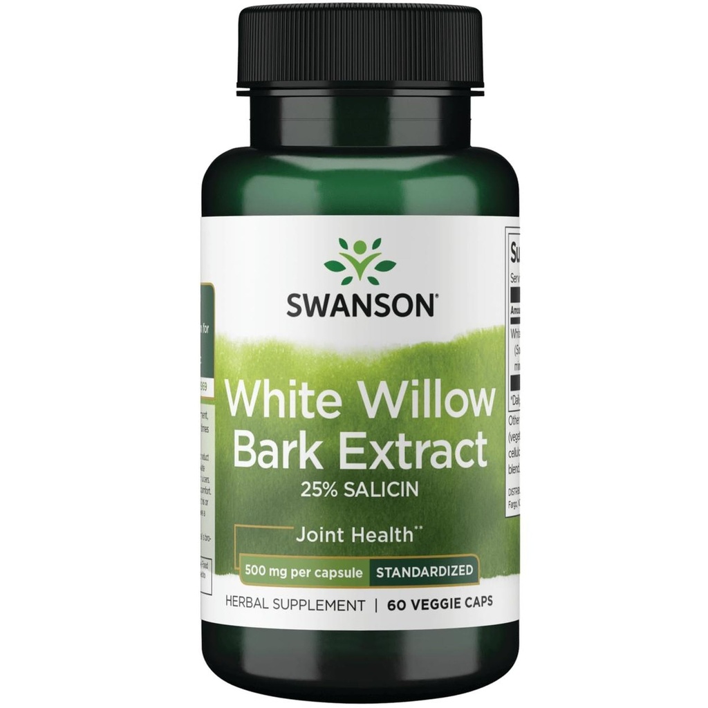 Swanson Maximální síla White Willow Bark Extract- Promotes Joint Support & Muscle Relief- Standardizované na 25% Salicin- přírodní doplněk bez podráždění žaludku (60 Veggie Caps, 500 mg každý)