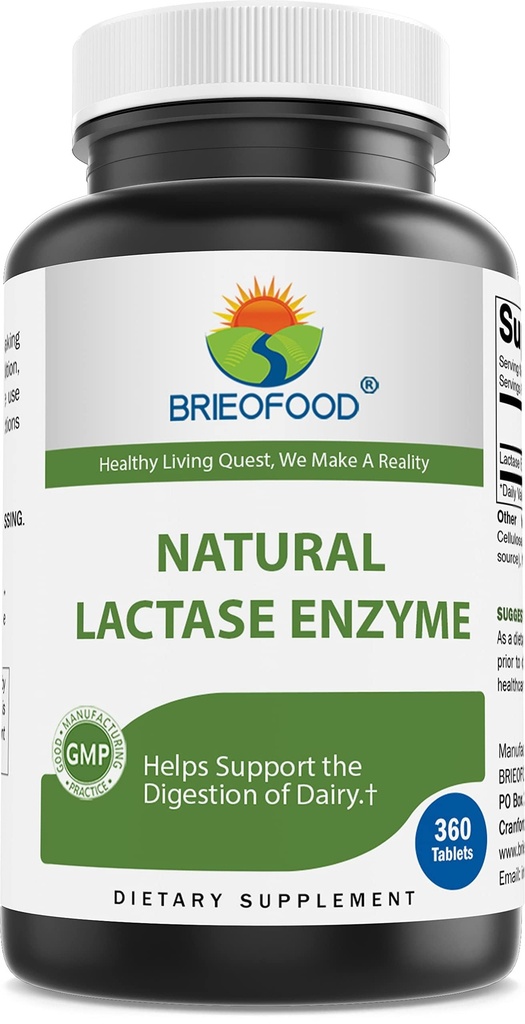 Brieofood Lactase Enzyme Pills - 3000 FCC ALU - 360 tablet - 360 Servingů - Non- GMO, gluten zdarma