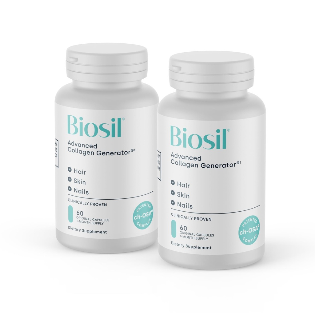 Biosil Collagen Booster Doplněk - 60 Původní kapsle, Balení 2 - Patentovaný ch-OSA Activátor pro pleť, vlasy, nehty a spony - Podporuje přírodní výrobu - 60denní dodávky