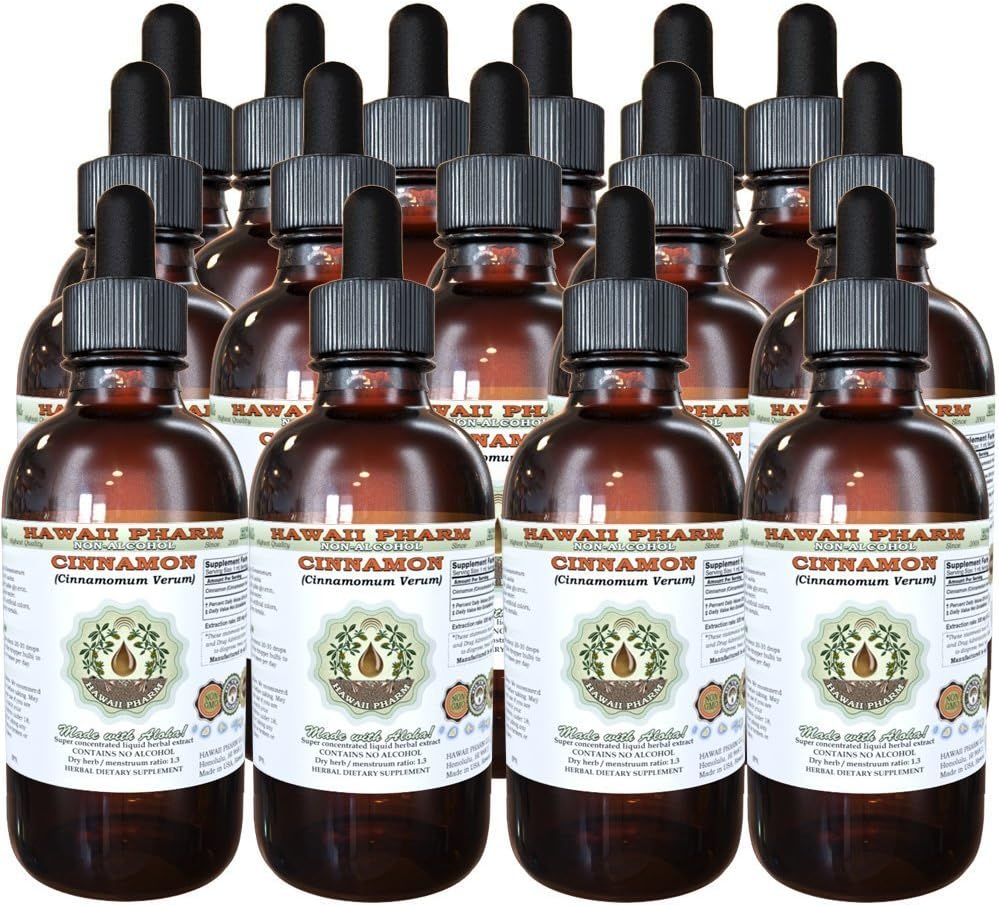 Skořice Alcohol- Free Liquid Extract, Skořice (Cinnamomum Verum) Sušený Bark Glycerite Hawaii Pharm přírodní bylinný doplněk 15x4 oz