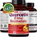 Premium High Purity Quercetin 98% s Bromelain kapsle pro maximální účinnost se Zeleným čajem Ashwagandha - Podporuje celkovou sílu zdraví energie - 150 dnů Dodávka