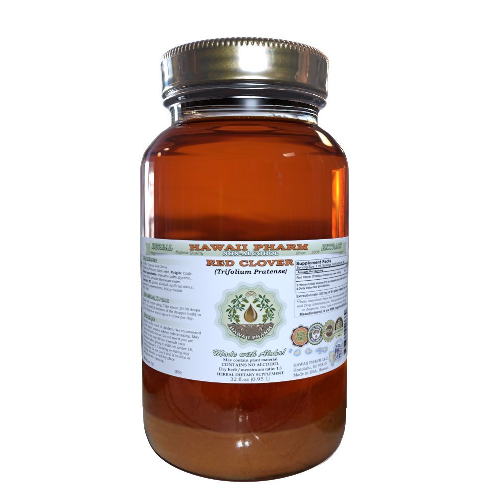 Red Clover Alcohol- Free Liquid Extract, Red Clover (Trifolium Pratense) Seed Glycerite Natural Herbal Supplement, Hawaii Pharm, USA 32 fl.oz
